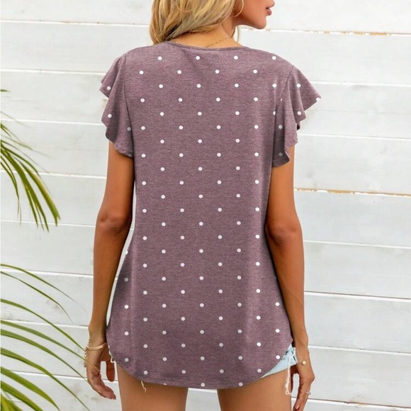 Boho polka dots print butterfly sleeve blouse dusty blue - Picture 6 of 11